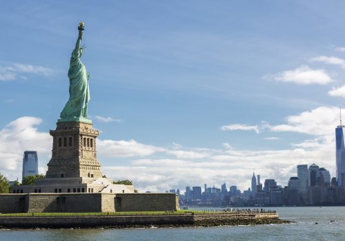 Statue of Liberty and the New York City Skyline, USA.