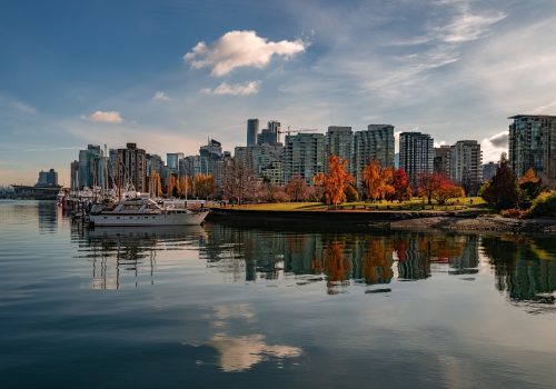VANCOUVER, CANADA - Nov 13, 2019: A beautiful shot of the boats parked near the Coal Harbour in Vancouver