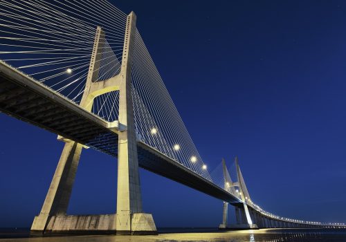 Vasco da Gama bridge in Lisbon by night, Portugal